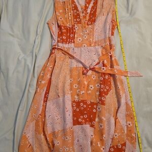 Nanette Lepore Orange and Pink Patchwork Midi Dress, Women's Size 14